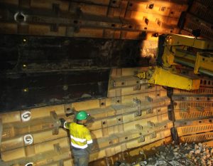 Shell liner being positioned inside Sag Mill